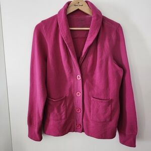 L.L. BEAN Women's Large Pink Fuchsia Cardigan Sweater Cotton Blend‎ w/ Pockets